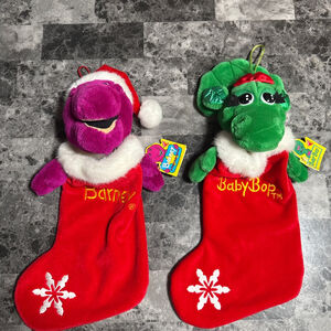 Vintage Dakin Barney & Baby Bop Stuffed Animal Christmas Stockings One Size Red